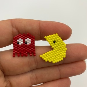 Σκουλαρίκια Pac-Man με χάντρες Miyuki - καρφωτά, μικρά - 2