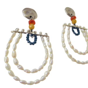 Κρεμαστά σκουλαρίκια με μαργαριτάρια και ημιπολύτιμες πέτρες - ημιπολύτιμες πέτρες, boho, κρεμαστά, πέρλες, μεγάλα