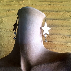 Κρεμαστά σκουλαρίκια "Αστέρια" με μαργαριτάρια - επάργυρα, κρεμαστά, με πέρλες, πέρλες, μεγάλα - 3