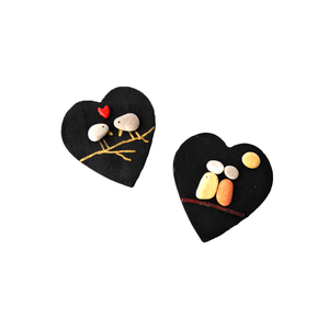 Μαγνήτες καρδιά σετ 2 τεμάχια βότσαλα - ξύλο, καρδιά, μαγνητάκια ψυγείου