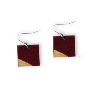 Ξύλινα σκουλαρίκια 4Dots Burgundy - ξύλο, minimal, boho, κρεμαστά