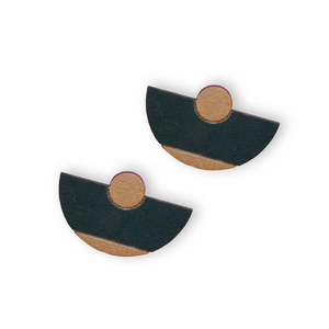 Ξύλινα σκουλαρίκια Sphynx Dark Green - minimal, καρφωτά, boho, μεγάλα
