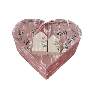 Κοσμηματοθήκη καρδιά ξύλινη χειροποίητη ζωγραφισμένη στο χέρι Σπίτια 16x13x5 Ρόζ Καπαδάκης - ζωγραφισμένα στο χέρι, χειροποίητα, κοσμηματοθήκη, ξύλινα διακοσμητικά, δώρα για γυναίκες