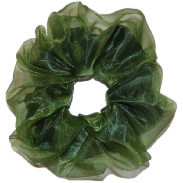 Double Scrunchie Οργάντζα-Σατέν Πράσινο χειροποίητο λαστιχάκι μαλλιών - χειροποίητα, λαστιχάκια μαλλιών