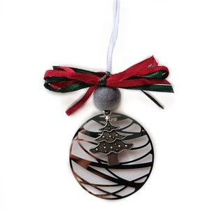 Γούρι 2022,Μεταλλικό χριστουγεννιάτικο δέντρο & μεταλλική σφαίρα με σατέν κορδέλες - χριστουγεννιάτικα δώρα, στολίδια, δέντρο