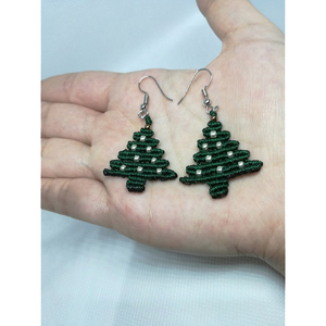 Σκουλαρίκια Μακραμέ Χριστουγεννιάτικο Δέντρο - μακραμέ, κρεμαστά, χριστουγεννιάτικα δώρα - 2