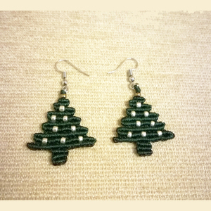 Σκουλαρίκια Μακραμέ Χριστουγεννιάτικο Δέντρο - μακραμέ, κρεμαστά, χριστουγεννιάτικα δώρα - 3