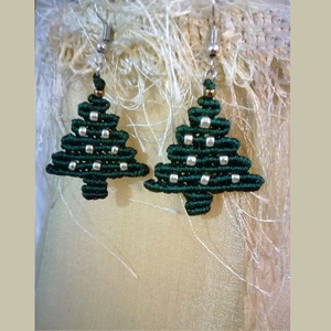 Σκουλαρίκια Μακραμέ Χριστουγεννιάτικο Δέντρο - μακραμέ, κρεμαστά, χριστουγεννιάτικα δώρα - 4