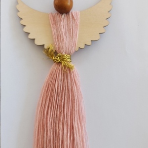 Macrame Αγγελακι Διακοσμητικο Ροζ - ξύλο, νήμα, κορίτσι, στολίδια