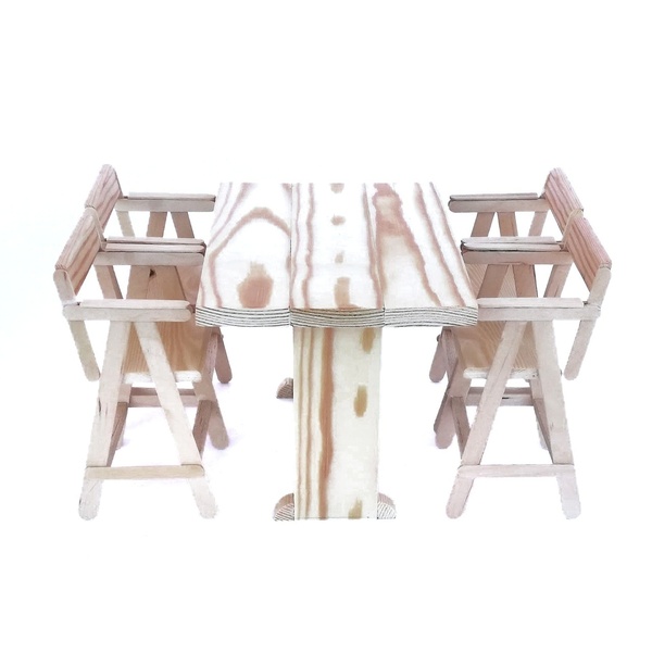 Wooden Traditional table with 4 chairs scale 1:6 (size barbie)