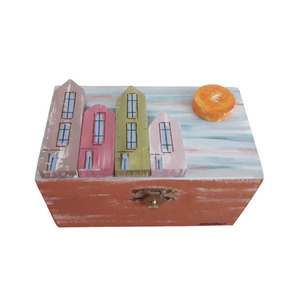 Κουτί αποθήκευσης ξύλινο χειροποίητο Γειτονιά 14x8x8 Πορτοκαλί Καπαδάκης - δώρο, χειροποίητα, κοσμηματοθήκη, κουτιά αποθήκευσης, δώρα για γυναίκες