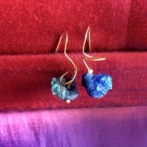 Χειροποίητα σκουλαρίκια με μπλε ακατέργαστο αχάτη - ημιπολύτιμες πέτρες, πέτρες, κρεμαστά, φθηνά - 5