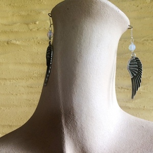 Κρεμαστά σκουλαρίκια "Angel Wings" με φεγγαρόπετρες - ασήμι, ημιπολύτιμες πέτρες, επάργυρα, μακριά, κρεμαστά - 2
