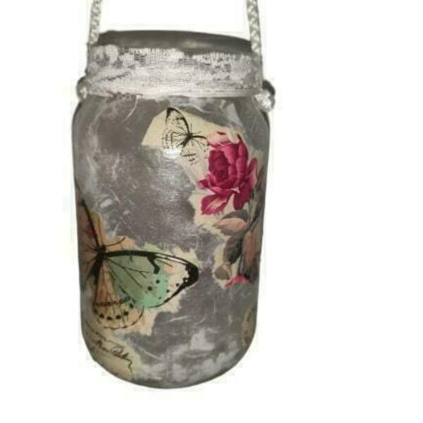 Διακοσμητικό βάζο με decoupage "Paris" - δαντέλα, γυαλί, βάζα & μπολ, ντεκουπάζ - 2