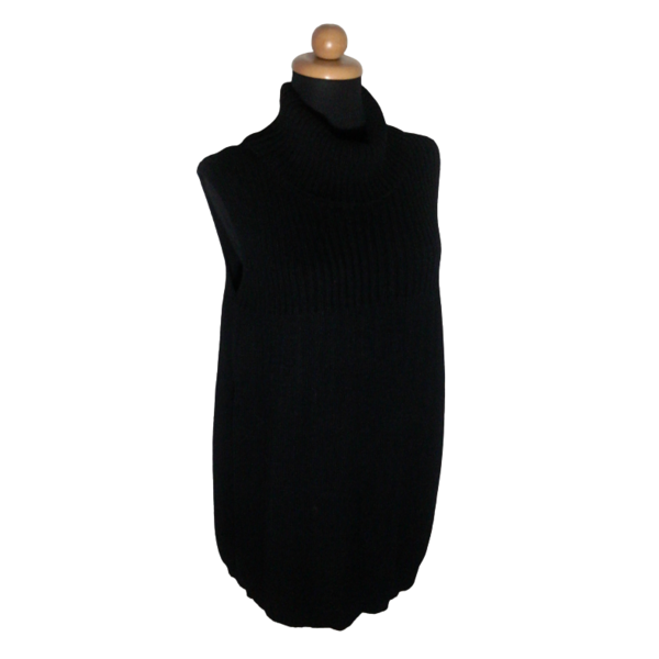 136. Πλεκτό Μαύρο Φόρεμα-Ζιβάγκο. - αμάνικο