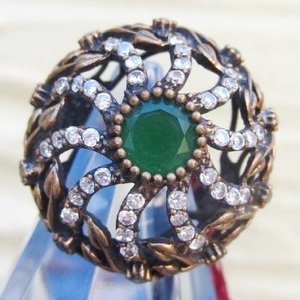 Μπρούντζινο vintage πομπέ δαχτυλίδι με ασήμι και φυσικές πέτρες - ασήμι, ημιπολύτιμες πέτρες, μπρούντζος, σταθερά, μεγάλα - 2