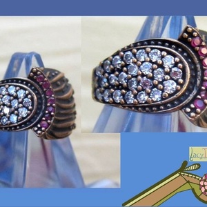 Vintage δαχτυλίδι από ασήμι και μπρούντζο με φυσικές πέτρες - ημιπολύτιμες πέτρες, μπρούντζος, σταθερά - 4