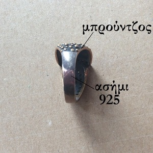 Vintage δαχτυλίδι από ασήμι και μπρούντζο με φυσικές πέτρες - ημιπολύτιμες πέτρες, μπρούντζος, σταθερά - 5