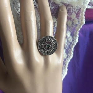 Vintage ασημένιο δαχτυλίδι "Δίσκος" με φυσικές πέτρες - ασήμι, ημιπολύτιμες πέτρες, ασήμι 925, σταθερά, μεγάλα - 5