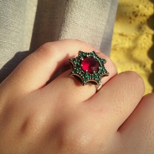 Vintage ασημένιο δαχτυλίδι "Αστέρι/ βαθυκόκκινο" με φυσικές πέτρες - ασήμι, ημιπολύτιμες πέτρες, ασήμι 925, αγάπη, σταθερά - 2