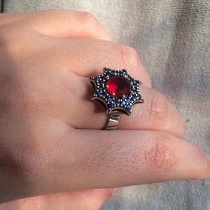 Vintage ασημένιο δαχτυλίδι "Αστέρι/ βαθυκόκκινο" με φυσικές πέτρες - ασήμι, ημιπολύτιμες πέτρες, ασήμι 925, αγάπη, σταθερά - 3