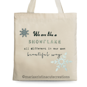 Πάνινη Τσάντα ♥ Snowflake - ύφασμα, ώμου, χριστουγεννιάτικο, πάνινες τσάντες