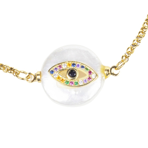 Βραχιόλι από Ατσάλι και Μαργαριτάρι "Pearl Eye Bracelet" - αλυσίδες, μαργαριτάρι, μάτι, χεριού, αυξομειούμενα - 2