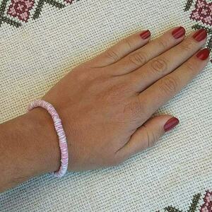 βραχιόλι υφασμάτινο έθνικ ροζ λευκό στυλ σχοινί - ύφασμα, boho, χεριού, φθηνά - 5