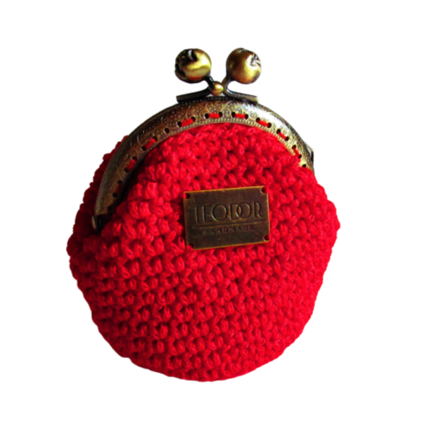 Red vintage coin purse - πορτοφόλι κερμάτων κλικ κλακ πλεγμένο με κόκκινο κορδόνι και διαστάσεις 11*13*7 - vintage, δώρα για γυναίκες, πορτοφόλια κερμάτων