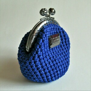 Blue electric vintage coin purse - πορτοφόλι κερμάτων κλικ κλακ πλεγμένο με κορδόνι με διαστάσεις 11*13*7 - vintage, χειροποίητα, δώρα για γυναίκες, πορτοφόλια κερμάτων - 2