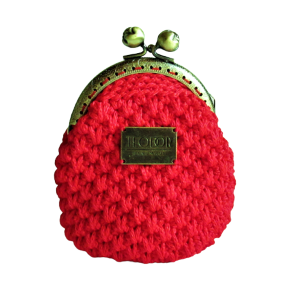 Vintage coin purse - πορτοφόλι κερμάτων σε ζωηρό κόκκινο χρώμα, πλεγμένο με κορδόνι, διαστάσεων 13*11*6 - vintage, νήμα, δώρα για γυναίκες, πορτοφόλια κερμάτων