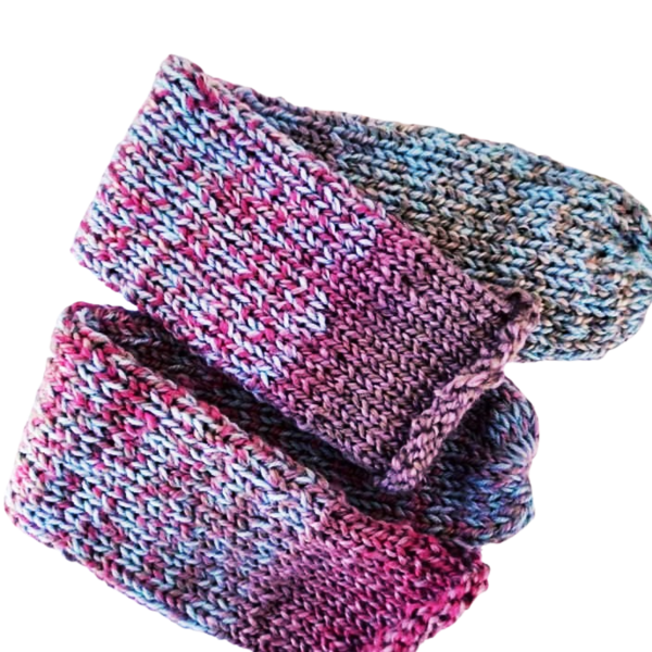 Πλεκτές κυλινδρικές κάλτσες (ένα μέγεθος) ροζ-γαλαζιο - πλεκτό, χειροποίητα - 3
