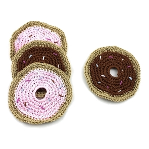 Πλεκτά σουβέρ donut ροζ και καφέ - σουβέρ, είδη σερβιρίσματος - 2