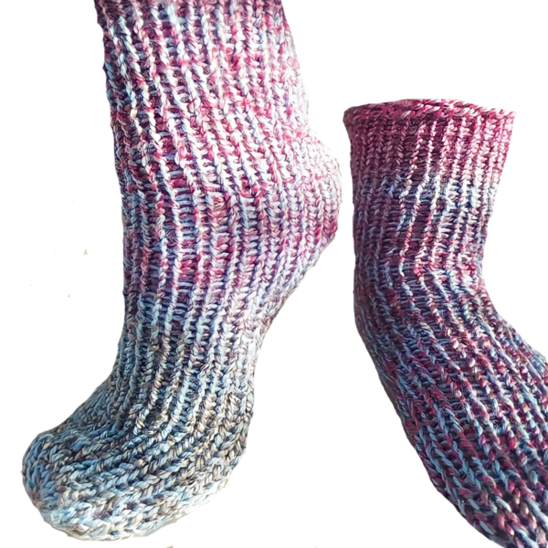 Πλεκτές κυλινδρικές κάλτσες (ένα μέγεθος) ροζ-γαλαζιο - πλεκτό, χειροποίητα - 2