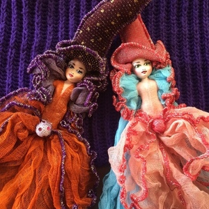 Διακοσμητική Κούκλα "Μαγισσάκι πορτοκαλί-μωβ" ύψος 40 εκ. - διακοσμητικά, διακόσμηση σαλονιού, δωμάτιο παιδιών - 5