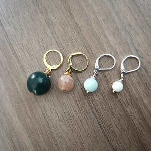 Σκουλαρίκια κρεμαστά με Πράσινο Ίασπι - ημιπολύτιμες πέτρες, vintage, κλασσικό, κρίκοι, μικρά - 3
