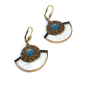σκουλαρίκια boho με γαλάζια πέτρα - μικρά, κρεμαστά, faux bijoux