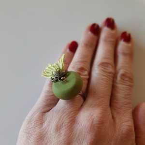 "Greenish" Χειροποίητο δαχτυλίδι από πηλό - πηλός, boho, αυξομειούμενα - 3