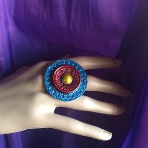 Μεγάλο πολύχρωμο δαχτυλίδι από αρζαντό - αλπακάς, boho, μεγάλα, αυξομειούμενα, φθηνά - 2
