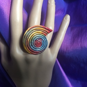 Δαχτυλίδι "σπείρα" πολύχρωμο - αλπακάς, boho, μεγάλα, αυξομειούμενα - 2