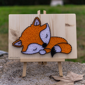 Ξύλινο κάδρο με καρφιά & κλωστές "Sleeping Fox" 30x20cm - πίνακες & κάδρα, δώρο, ζωάκια, παιδικά κάδρα - 4