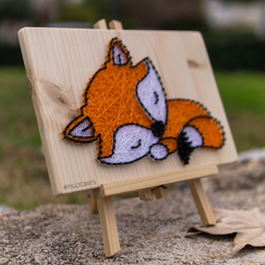 Ξύλινο κάδρο με καρφιά & κλωστές "Sleeping Fox" 30x20cm - πίνακες & κάδρα, δώρο, ζωάκια, παιδικά κάδρα - 5