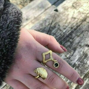 Ορειχάλκινο δαχτυλίδι με κρύσταλλο swarovski - επιχρυσωμένα, ορείχαλκος, boho, μεγάλα, αυξομειούμενα - 4