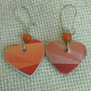 σκουλαρίκια καρδιές κόκκινες ασημί διπλής όψης αγίου βαλεντίνου - ημιπολύτιμες πέτρες, καρδιά, μικρά, κοσμήματα, κρεμαστά, αγ. βαλεντίνου - 2