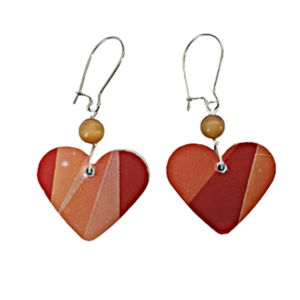 σκουλαρίκια κόκκινες-ασημί καρδιές διπλής όψης γεωμετρικά, αγίου βαλεντίνου - καρδιά, μικρά, κοσμήματα, κρεμαστά, αγ. βαλεντίνου