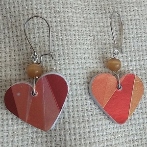 σκουλαρίκια κόκκινες-ασημί καρδιές διπλής όψης γεωμετρικά, αγίου βαλεντίνου - καρδιά, μικρά, κοσμήματα, κρεμαστά, αγ. βαλεντίνου - 2
