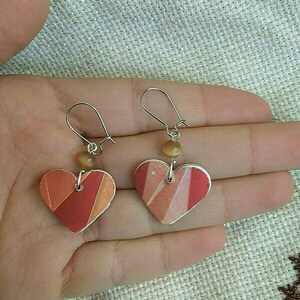 σκουλαρίκια κόκκινες-ασημί καρδιές διπλής όψης γεωμετρικά, αγίου βαλεντίνου - καρδιά, μικρά, κοσμήματα, κρεμαστά, αγ. βαλεντίνου - 4