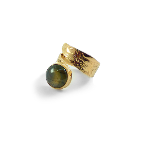 " Golden Labradorite " - Xειροποίητο επίχρυσο 18K δαχτυλίδι με Λαβραδορίτη. - ημιπολύτιμες πέτρες, chevalier, επιχρυσωμένα, αυξομειούμενα