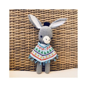 Πλεκτός γάιδαρος με πόντσο 32cm - crochet, λούτρινα, amigurumi, δώρο γέννησης - 3