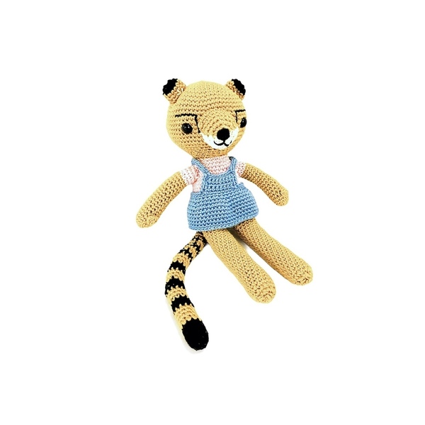 Πλεκτό cheetah με φόρεμα 26cm - crochet, λούτρινα, παιχνίδια, amigurumi, δώρο γέννησης